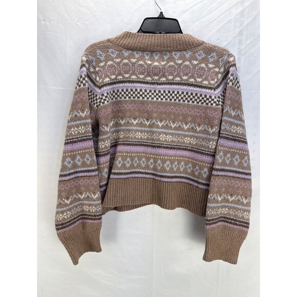 Hippie Rose Fair Isle Sweater V Neck Cropped Size Large Brown Mauve Knitted - Picture 6 of 7